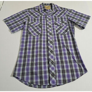Wrangler Shirt Men's Sz Small Purple Black Blue Plaid Pearl Snap Western Style